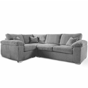 Delta Large Grey 4 Seater Corner Sofa Left Hand Facing Jumbo Cord L Shape