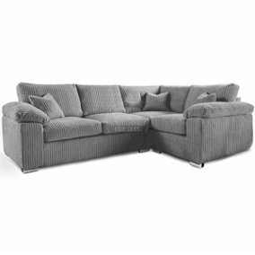 Delta Large Grey 4 Seater Corner Sofa Right Hand Facing Jumbo Cord L Shape