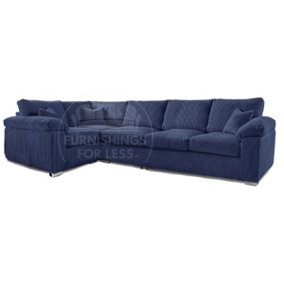 Delta Large Long Narrow Blue 5 Seater Corner Sofa Left Hand Facing Jumbo Cord L Shape