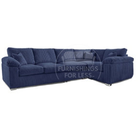 Delta Large Long Narrow Blue 5 Seater Corner Sofa Right Hand Facing Jumbo Cord L Shape