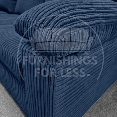 Delta Large Long Narrow Blue 5 Seater Corner Sofa Right Hand Facing Jumbo Cord L Shape