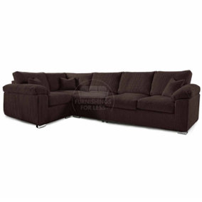 Delta Large Long Narrow Chocolate 5 Seater Corner Sofa Left Hand Facing Jumbo Cord L Shape