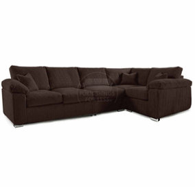 Delta Large Long Narrow Chocolate 5 Seater Corner Sofa Right Hand Facing Jumbo Cord L Shape