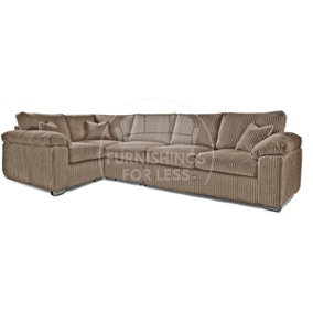 Delta Large Long Narrow Coffee 5 Seater Corner Sofa Left Hand Facing Jumbo Cord L Shape