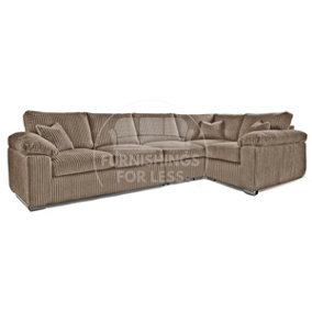 Delta Large Long Narrow Coffee 5 Seater Corner Sofa Right Hand Facing Jumbo Cord L Shape