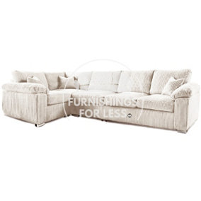Delta Large Long Narrow Cream 5 Seater Corner Sofa Left Hand Facing Jumbo Cord L Shape
