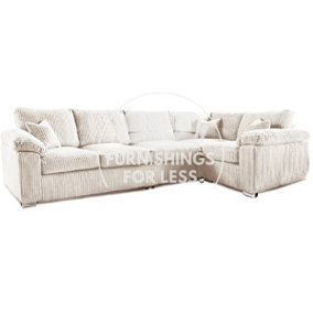 Delta Large Long Narrow Cream 5 Seater Corner Sofa Right Hand Facing Jumbo Cord L Shape
