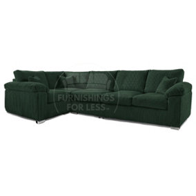Delta Large Long Narrow Green 5 Seater Corner Sofa Left Hand Facing Jumbo Cord L Shape