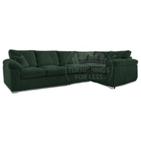 Delta Large Long Narrow Green 5 Seater Corner Sofa Right Hand Facing Jumbo Cord L Shape