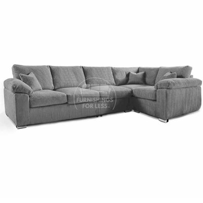 Delta Large Long Narrow Grey 5 Seater Corner Sofa Left Hand Facing Jumbo Cord L Shape