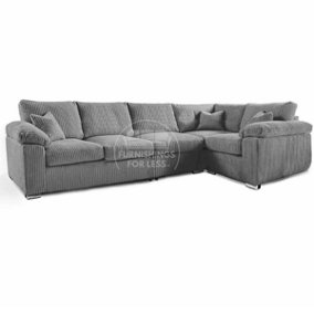 Delta Large Long Narrow Grey 5 Seater Corner Sofa Left Hand Facing Jumbo Cord L Shape
