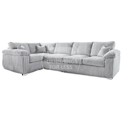 Delta Large Long Narrow Silver 5 Seater Corner Sofa Left Hand Facing Jumbo Cord L Shape
