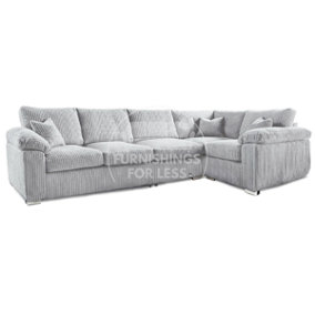 Delta Large Long Narrow Silver 5 Seater Corner Sofa Right Hand Facing Jumbo Cord L Shape