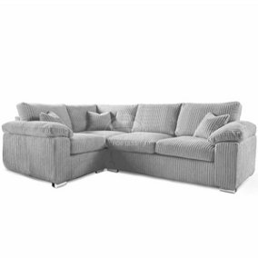 Delta Large Silver 4 Seater Corner Sofa Left Hand Facing Jumbo Cord L Shape