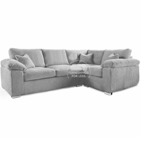 Delta Large Silver 4 Seater Corner Sofa Right Hand Facing Jumbo Cord L Shape