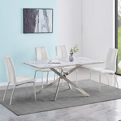 Deltino Diva Marble Effect Dining Table 4 Opal White Chairs | DIY at B&Q