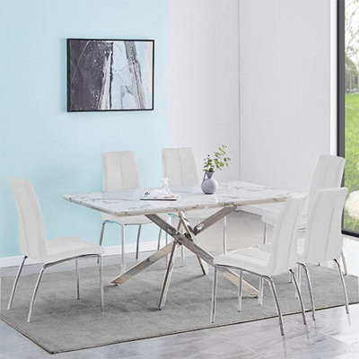 Deltino Diva Marble Effect Dining Table 6 Opal White Chairs | DIY at B&Q