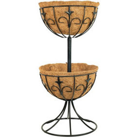Deluxe 2 Tiered Fountain Raised Metal Freestanding Planter with Coco Liner MT2TFD