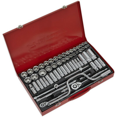 Deluxe 64-Piece Socket Set with Ratchet Handle - 1/2