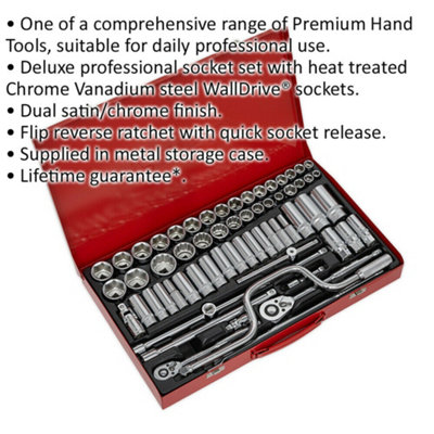Deluxe 64-Piece Socket Set with Ratchet Handle - 1/2