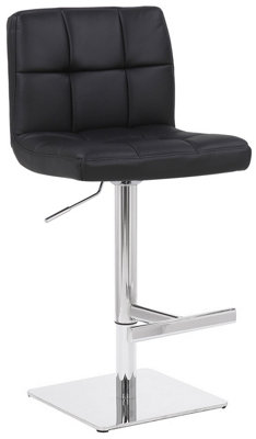 Deluxe Allegro Real Leather Bar Stool, Adjustable Height, Weighted Base, Kitchen Bar Stool, Black