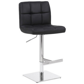 Deluxe Allegro Real Leather Bar Stool, Adjustable Height, Weighted Base, Kitchen Bar Stool, Black