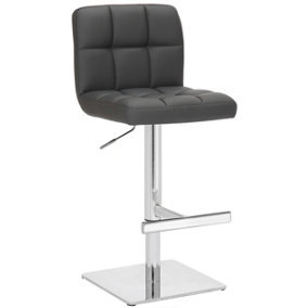 Deluxe Allegro Real Leather Kitchen Bar Stool with Adjustable Height & Weighted Base, Charcoal Grey