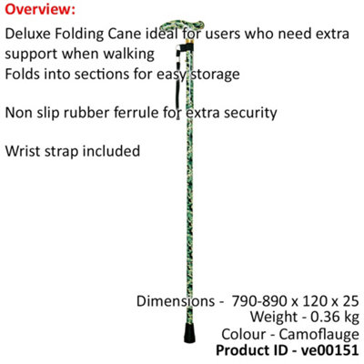 Deluxe Ambidextrous Foldable Walking Cane - 5 Height Settings - Camoflauge