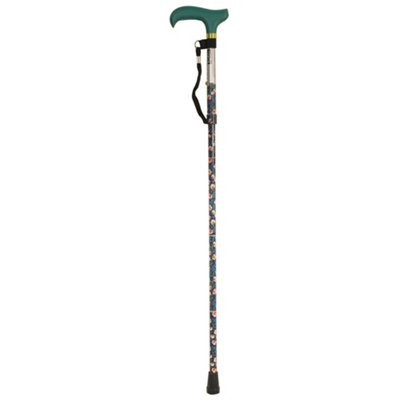 Deluxe Ambidextrous Foldable Walking Cane - 5 Height Settings - Emerald Floral