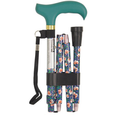 Deluxe Ambidextrous Foldable Walking Cane - 5 Height Settings - Emerald Floral