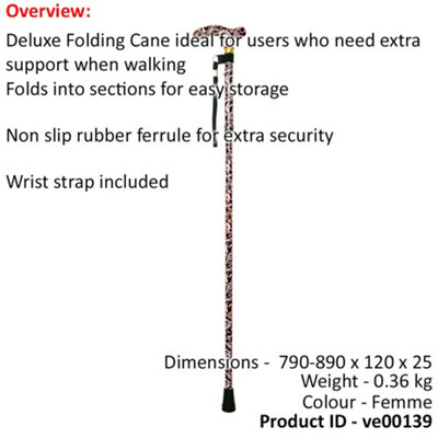 Deluxe Ambidextrous Foldable Walking Cane - 5 Height Settings - Femme Design
