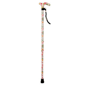 Deluxe Ambidextrous Foldable Walking Cane - 5 Height Settings - Floral Pattern