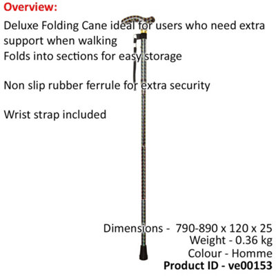 Deluxe Ambidextrous Foldable Walking Cane - 5 Height Settings - Homme Design