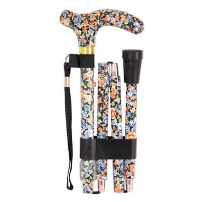 Deluxe Ambidextrous Foldable Walking Cane - 5 Height Settings - Japanese Floral