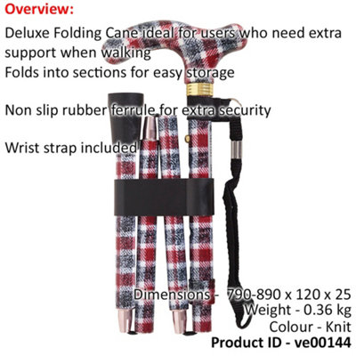 Deluxe Ambidextrous Foldable Walking Cane - 5 Height Settings - Knit Design