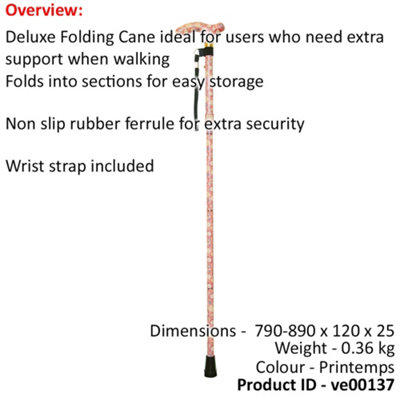 Deluxe Ambidextrous Foldable Walking Cane - 5 Height Settings - Printemps