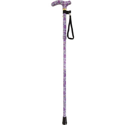 Deluxe Ambidextrous Foldable Walking Cane - 5 Height Settings - Purple Blossom