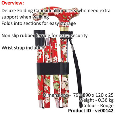 Deluxe Ambidextrous Foldable Walking Cane - 5 Height Settings - Rouge Design