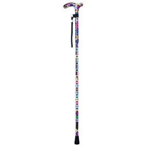 Deluxe Ambidextrous Foldable Walking Cane - 5 Height Settings - Sixties Design