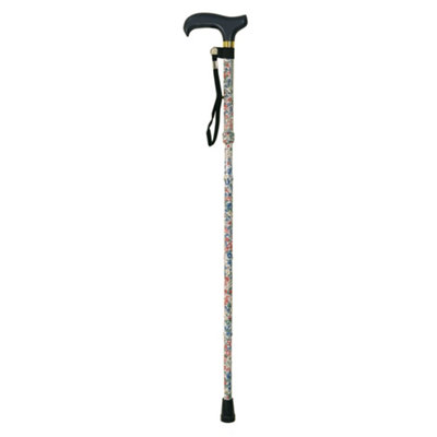 Deluxe Ambidextrous Foldable Walking Cane - 5 Height Settings - White Floral