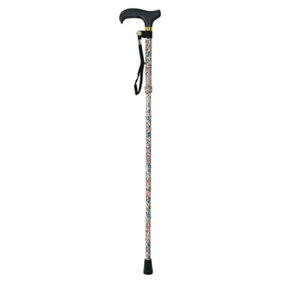 Deluxe Ambidextrous Foldable Walking Cane - 5 Height Settings - White Floral