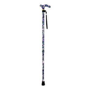 Deluxe Ambidextrous Walking Cane - 10 Height Settings - Purple Floral Pattern