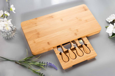 Deluxe Bamboo Cheese Board Set for Kitchen, House, and Home Use