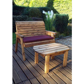 Deluxe Bench Set with Cushions - W120 x D170 x H98 - Fully Assembled - Burgundy