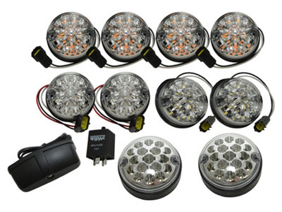 Deluxe Clear Lens LED Light Kit Fits Land Rover Series & Defender 1987 ...