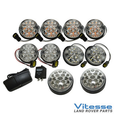 Deluxe Clear Lens LED Light Kit Fits Land Rover Series & Defender 1987 ...