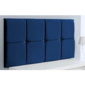 Deluxe Cubed Plush Velvet 4ft Small Double 20" Headboard -  Blue