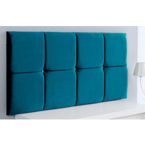 Deluxe Cubed Plush Velvet 4ft6 Double 20" Headboard -  Mallard