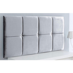Deluxe Cubed Plush Velvet 5ft Kingsize 20" Headboard -  Silver
