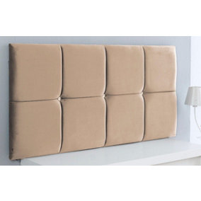 Deluxe Cubed Plush Velvet 6ft Super King 20" Headboard -  Coffee